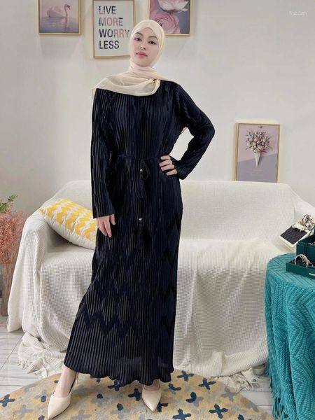 Abbigliamento etnico Hijab Abito islamico Pieghettato Abaya Dubai Turchia Arabo Musulmano Abiti lunghi per le donne Abiti modesti Caftano Robe Femme