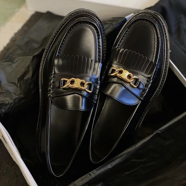 Designer mulheres mocassins preto margaret sapatos triomphe corrente dourada franjas sapato senhoras genuíno bezerro metal couro deslizamento em apartamentos vestido sapatos