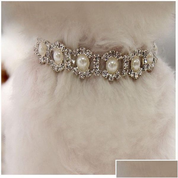 Abbigliamento per cani Collare per gatti per animali domestici Collana per cani Perla bianca Forniture di gioielli con strass Consegna a domicilio Forniture per animali da giardino per la casa Forniture per cani Dhqzv