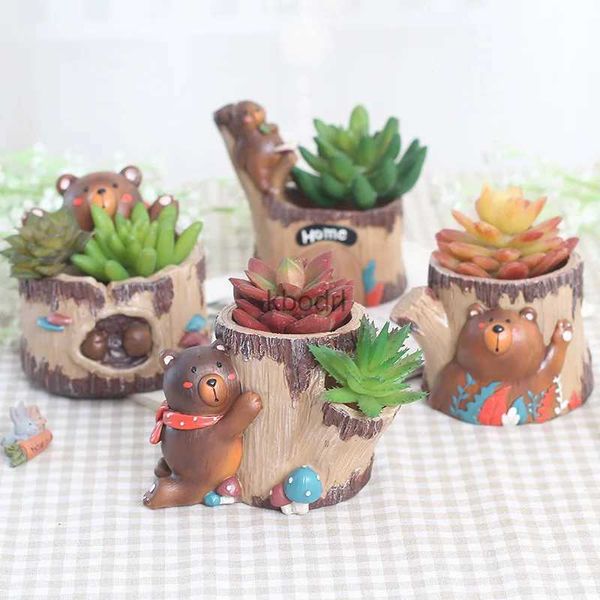 Plantadores Potes Bear Tree House Vasos de flores para plantas suculentas Pots Creative Animal Cute Bears Plantador Porta-lápis Home Desktop Decoração YQ240109