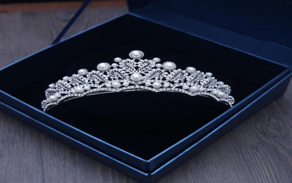 Luxuriöse silberne Kristalle, Hochzeitskronen, glänzende Perlen, Braut-Diademe, Strass-Kopfschmuck, Stirnband, günstiger Haarschmuck, Festzug 1990471