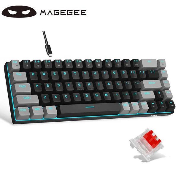 Teclados MageGee portátil 60% teclado de jogo mecânico MK-BOX LED retroiluminado compacto 68 teclas mini teclado de escritório com fio com interruptor azulL240105