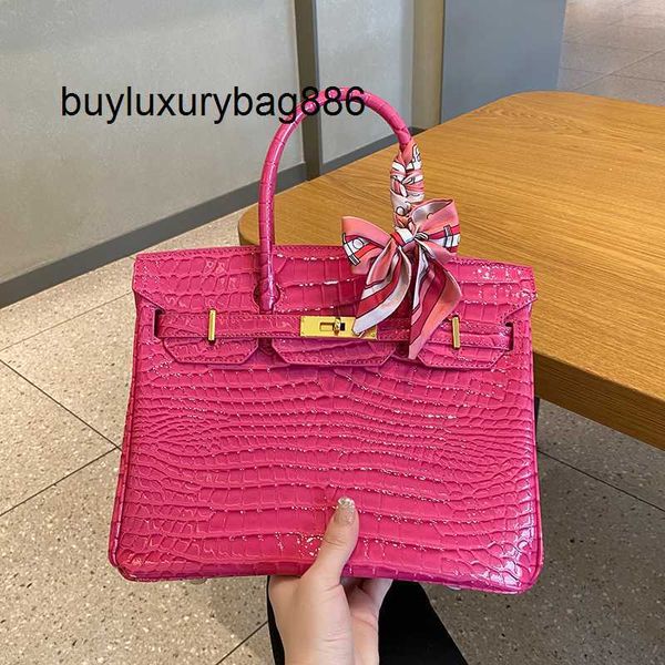 Bolsa de couro genuíno Bk de alta qualidade com contas de couro genuíno rosa em pó padrão de crocodilo bolsa leve luxo grande capacidade de um ombro bolsa feminina corpo cruzado