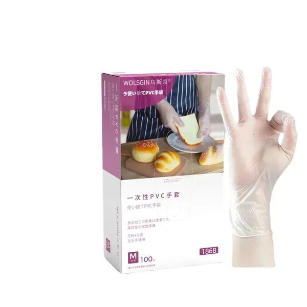 Luvas descartáveis de pvc de qualidade alimentar, transparentes e espessadas, para cozinha, beleza, cuidados com os cabelos, à prova d'água, resistente a óleo 240108