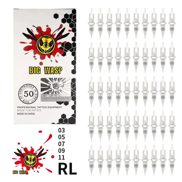 50 Stück BIGWASP Revolution Patronen-Tattoo-Nadeln Permanent Make-up 0,30 mm/0,35 mm Mix sortiert RL RS M1 RM für Tattoo-Maschine 240108