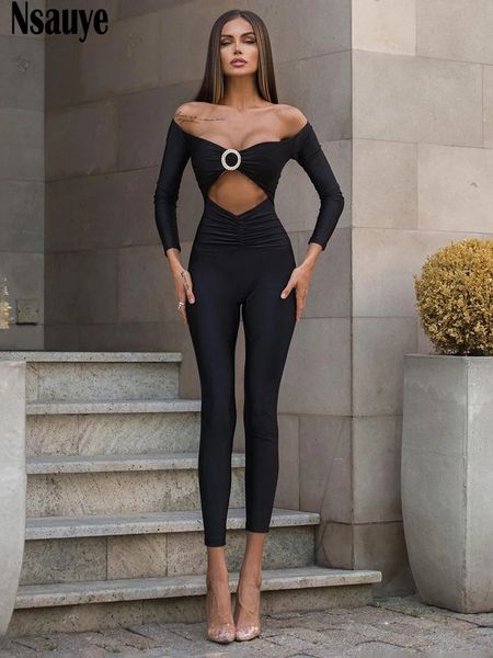 Nsauye Bodycon Комбинезон Женская одежда Комбинезоны Сексуальные клубные наряды Y2K Осенняя уличная одежда с длинными рукавами Комбинезоны для фитнеса Топы 240109