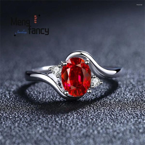 Cluster Ringe 925 Silber Natürlicher Rubin Paar Frau Verlobung Dating Ring Charms Mode Luxus Ewigkeit Liebe Edlen Schmuck Urlaub Geschenke