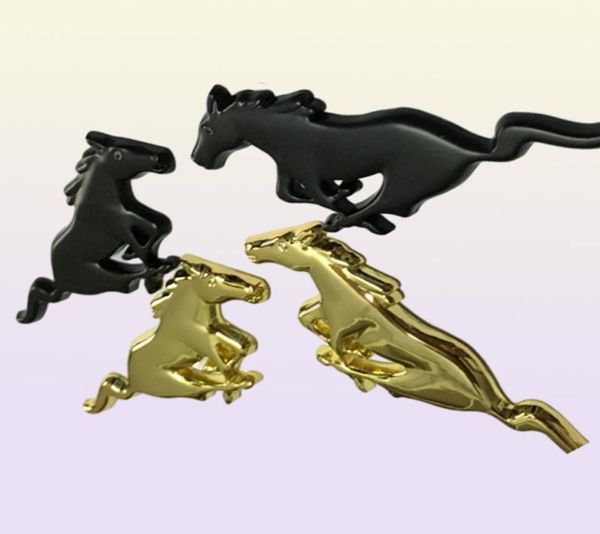 2 peças de emblema de logotipo de cavalo de metal de carro adesivo tamanho 75x28 (+/- 1 mm) cor prata/preto/ouro adequado para carros da série Mustang dos EUA e outros modelos 9394599