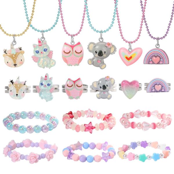 Collana, bracciale, pezzi, set di anelli Pinksheep per ragazze, unicorno, koala, cuore, arcobaleno, alce, gufo, gioielli per bambini e adolescenti