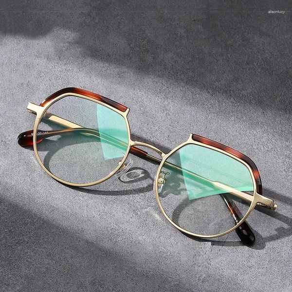 Montature per occhiali da sole 2024 Arrivano montature per occhiali rotonde a doppio ponte per uomini e donne Occhiali da vista classici in oro titanio super leggeri fatti a mano