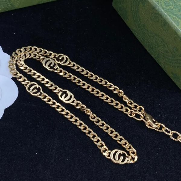 Designer de luxo marca dupla letra g pingente colares corrente 18k banhado a ouro suéter simples newklace para mulheres acessórios de joias de casamento com caixa de presente