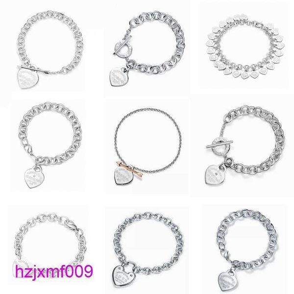 6aol Braccialetti con ciondoli Classico T-house Argento sterling 925 Cuore Nuovissimo Diamante Punta di freccia Amore Bracciale con ciondolo Manipolo di moda