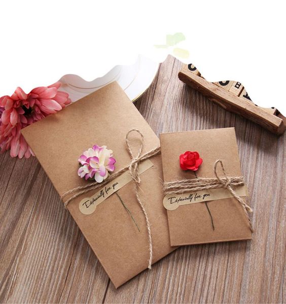 Cartões criativos DIY Vintage Papel Kraft Feito à Mão Flor Seca Cartões de Obrigado Cartão de Flor para Aniversário Valentine039s C6267655