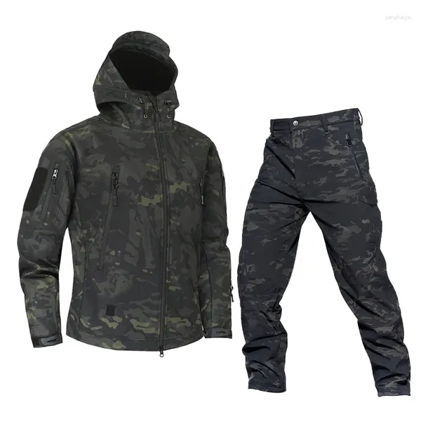 Giacche da corsa Camouflage Tattico Outdoor Impermeabile Antivento Resistente all'usura Abbigliamento da lavoro invernale Giacca calda e pantaloni da ciclismo in lana