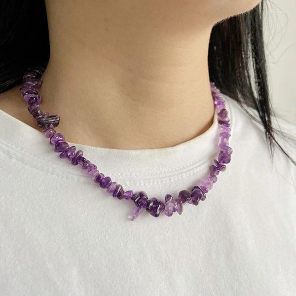 Anhänger Halskette Amethysts Chip Stone Choker Halskette für Frauen Mädchen Schmuck Geschenke Naturalachites Tiger Eye unregelmäßig