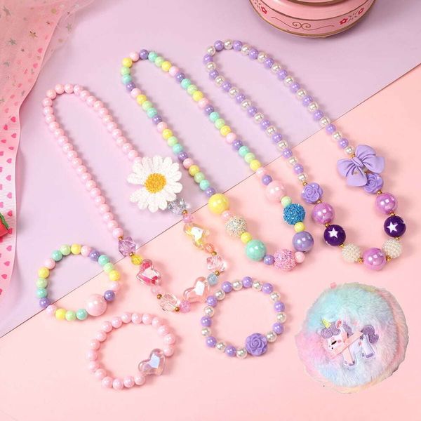 Детский комплект для девочек, ожерелье из бисера, браслет, нарядные украшения для детей, малышей