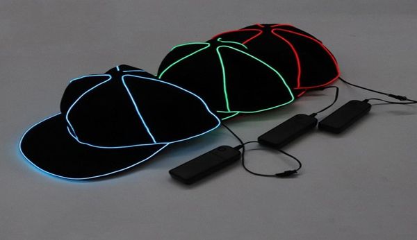 Berretto da baseball portatile in filo EL Cappello Hip Hop con luce LED semplice che brilla nel buio Snapback per la decorazione del partito 38sy BB5464344