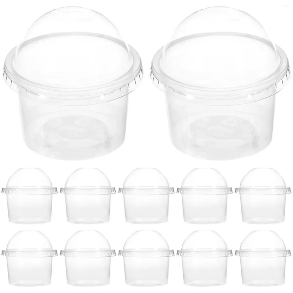 Einwegbecher, Strohhalme, 100 Stück, Kunststoff-Lebensmittelbehälter, transparent, mit Deckel, Dessert-Pudding für den Laden, Eisbecher, kalte Suppe, Kuchen