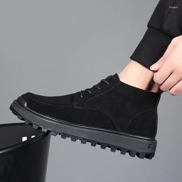 Ботинки мужские повседневные из коровьей замши Black Tide осенне-зимняя обувь ковбойские ботинки на платформе брендовые дизайнерские ботильоны Botas Hombre Zapato