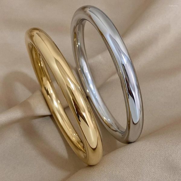 Braccialetto DODOHAO 4mm 8mm 1PC Semplice Largo Sottile Bracciale in acciaio inossidabile di base per le donne Classico colore oro Pianura Gioielli quotidiani