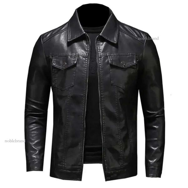 2024 männer Motorrad Leder Jacke Große Größe Tasche Schwarz Zipper Revers Slim Fit Männlichen Frühjahr und Herbst Hohe Qualität pu Mantel M-5xl