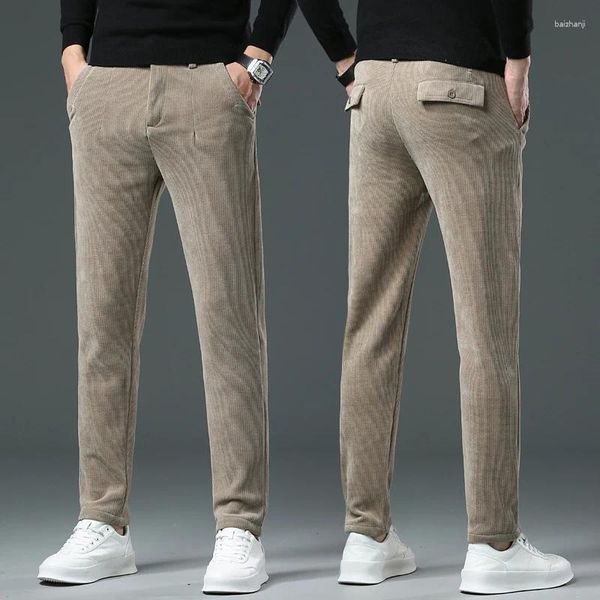 Pantaloni da uomo Autunno Inverno Spessore di buona qualità Business Velluto a coste Lavoro Stile classico Cachi Elastico Sottile Gamba dritta Casual