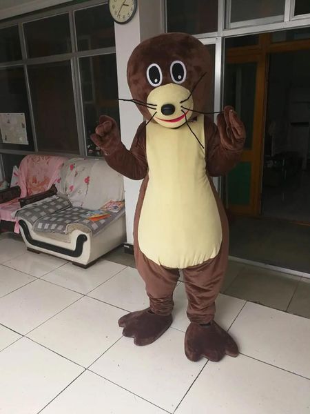 Costumi Immagini reali di alta qualità progettati Il costume della mascotte del leone marino aggiunge un LOGO per adulti Spedizione gratuita