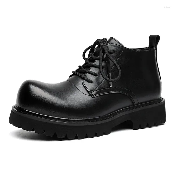 Botas masculinas plataforma casual sapatos de couro natural festa baile vestido cowboy tornozelo bota grande cabeça primavera outono curto botas masculinas