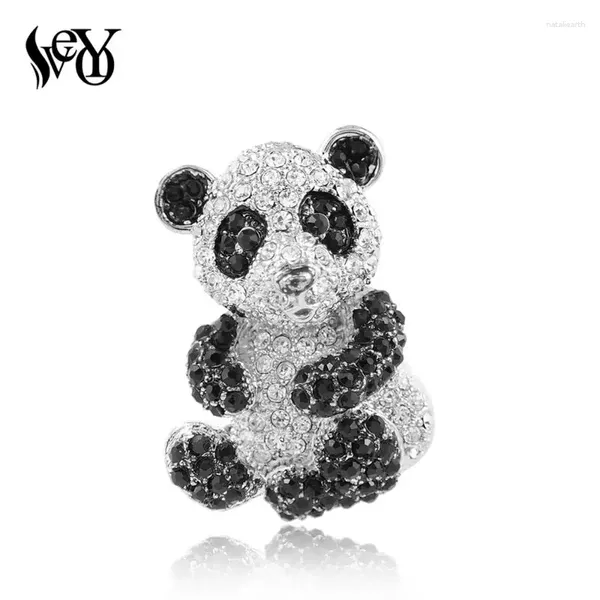 Broschen VEYO Klassische süße Panda-Brosche voller hochwertiger Strass-Tiernadel, modisches Accessoire, Schal-Clip