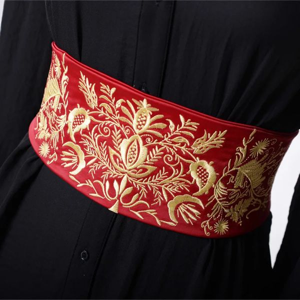 Japonês retro bordado cinto largo cummerbunds quimono vestido decoração cinto ajustável senhora yukata faixa gravata cintura 240109