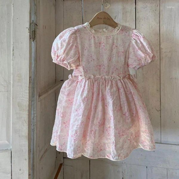 Mädchen Kleider Kurzarm Floral Gedruckt Spitze Kleid Für Baby Mädchen Sommer Kinder Casual Baumwolle Leinen A-Linie Y181