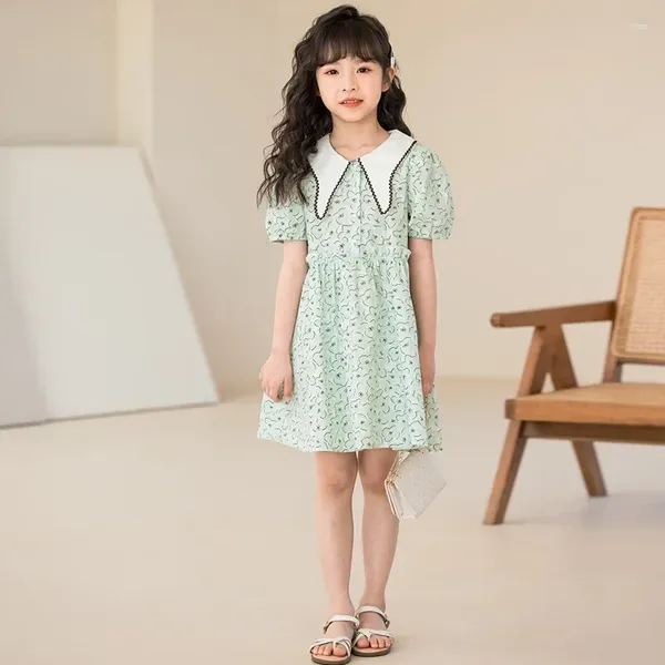Mädchen Kleider Mädchen Kleid Sommer 2024 Koreanischen Stil Kinder Blumen Kleidung Frische Kinder Süße Druck Prinzessin #7381