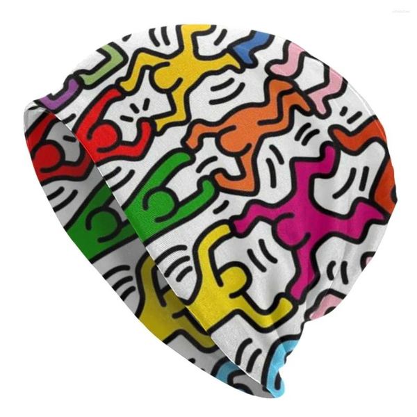 Berets dança direita arte bonnet chapéus de malha outono inverno rua haring crânios gorros unisex verão térmico elástico bonés