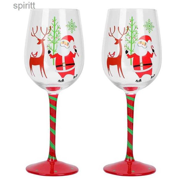 Bicchieri da vino 1/2 pezzi 450ml Bicchiere da vino di Natale dipinto a mano Babbo Natale Calice di cristallo da vino Decorazione della casa Regalo di Natale Festa Drinkwar YQ240105