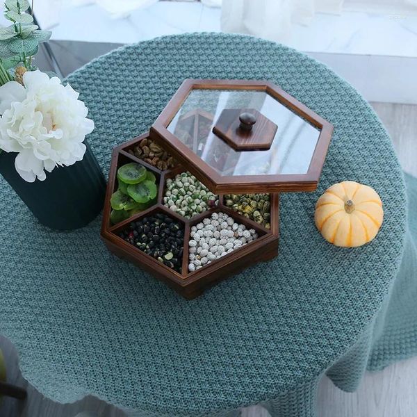 Тарелки в китайском стиле, деревянные сухофрукты с крышкой, классическая коробка для хранения конфет, закусок, классическая шестиугольная десертная тарелка