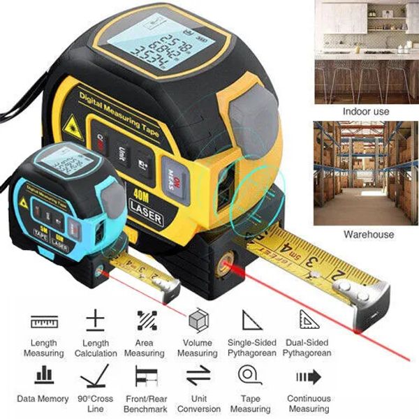 Telêmetro laser 3 em 1, régua métrica de 5m, tela lcd com luz de fundo, área de distância, medidor de volumes, dispositivo de medição de construção 240109