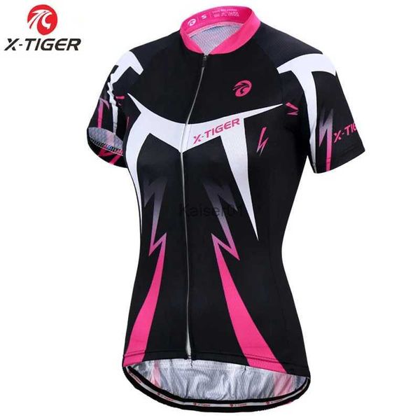 Bisiklet gömlekleri üstleri X-Tiger Kadın Bisiklet Formaları Kadın Kısa Kollu Bisikletçi Ciclismo Yol Bisiklet Giyim Nefes Alabilir Hızlı Kuru Polyester Gömlek