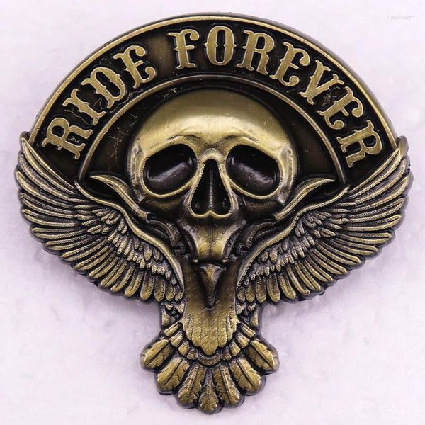 Broches Ride Forever Skull Badge Vintage Esmalte Pin Motorcycle Club Broche Joias