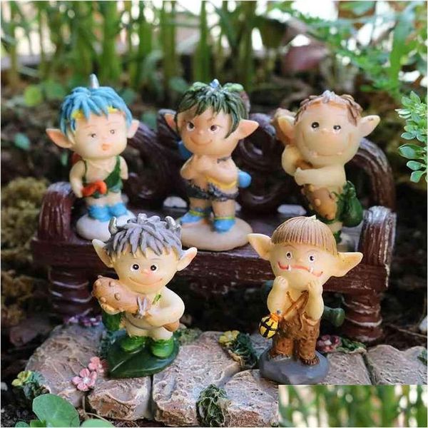 Objetos decorativos estatuetas conjunto de 5 miniatura jardim mini ees resina floresta pequena pixie fada gnome estatueta elf figuras ornamentos dhymw