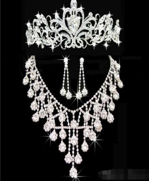 Tiaras Gold Tiaras Kronen Hochzeit Haarschmuck Halskette Ohrring Günstig Ganze Mode Mädchen Abend Prom Party Kleider Accessor2270495