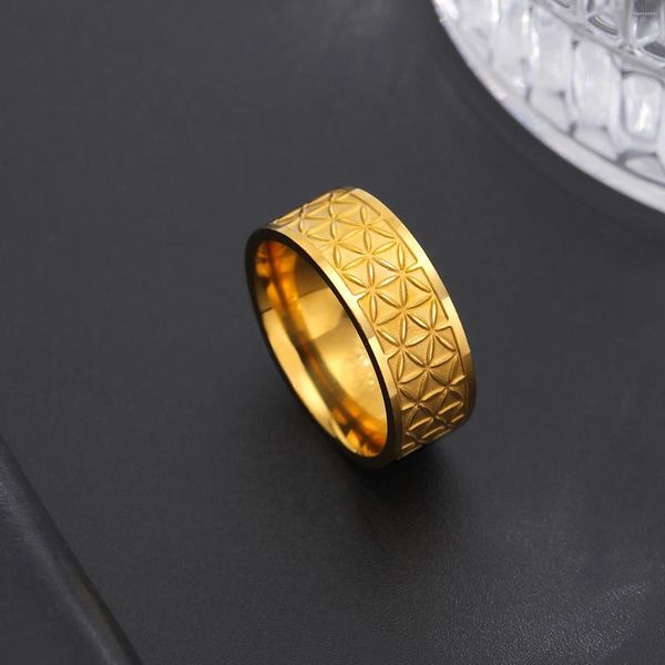 Cluster Ringe Blume des Lebens Ring Edelstahl für Männer Frauen Einfaches Amulett Heilige Geometrie Viel Glück Schmuck Paar Weihnachtsgeschenk