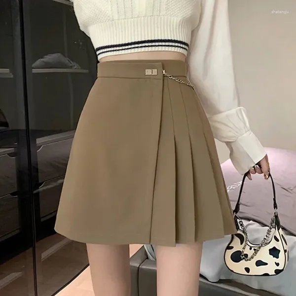 Saias de cintura alta mini mulheres 2024 estilo coreano streetwear all-match cor sólida senhoras a linha curta saia plissada t067