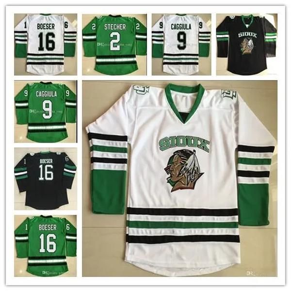 Maglie da hockey economiche North Dakota Fighting Sioux College 2 STECHER 9 CAGGIULA 16 Brock Boeser 33 Cam Johnson Tutte le uniformi cucite Moda 63