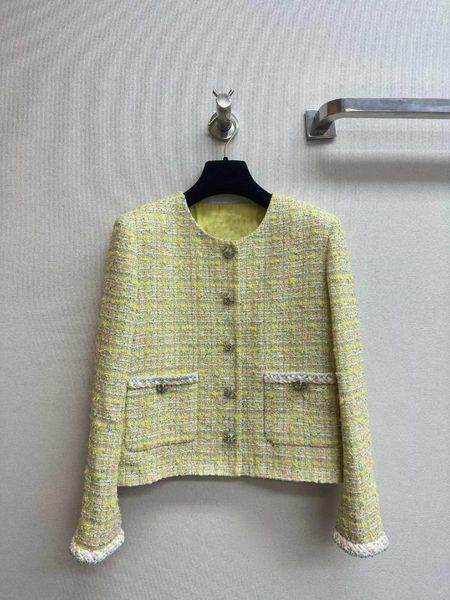 Женские куртки Светло-желтая качественная шерстяная тканая куртка Короткий кардиган