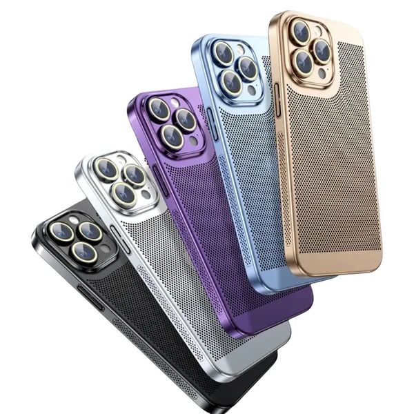 Coque de protection d'objectif à dissipation thermique pour iPhone, compatible modèles 15, 14 Plus, 13, 12, 11 Pro Max Plus, XR, XS MAX, antichoc, en acrylique galvanisé, avec trou de refroidissement, couverture arrière