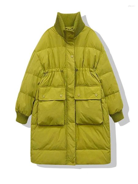 Trench da donna Donna Taglie forti Colletto alla coreana Piumino d'anatra Parka Cappotto lungo invernale solido addensato caldo da donna Capispalla casual