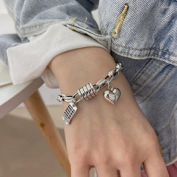 Braccialetti con ciondoli Bracciale tailandese in argento sterling 925 per donna 2024 Vintage geometrico cuore amore fortunato punk gioielli di moda goccia