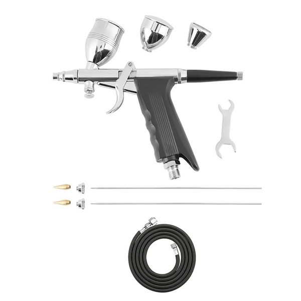 Kit de aerógrafo prata preto metal aerógrafo spray conjunto de ferramentas para pintura de unhas bolo tatuagem maquiagem 240108