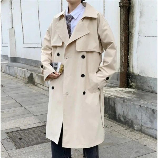 Casacos de Trench Masculinos Estilo Coreano Homens Casaco Na Moda Streetwear Windbreaker Trenchcoat Sólido Negócio Casual Solto Casaco Longo