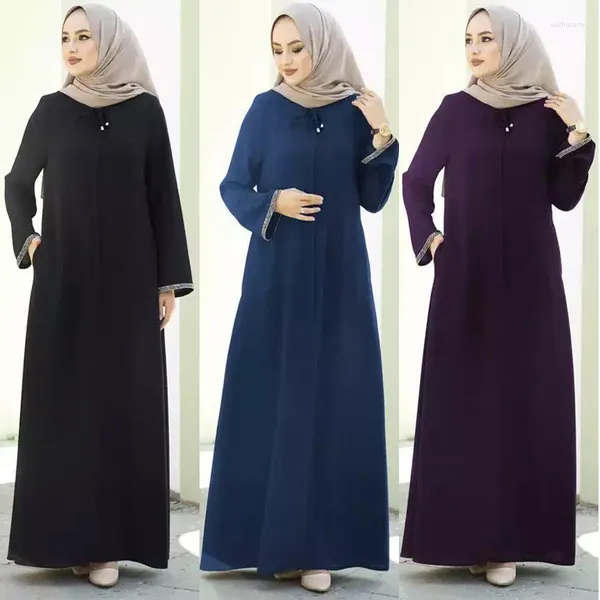 Ethnische Kleidung Naher Osten Arabisch Dubai Ramadan Muslimische Luxusmode Damen Solides Kleid Malaiisch Turkiye Islamisches Reißverschluss-Cardigan-Kleid